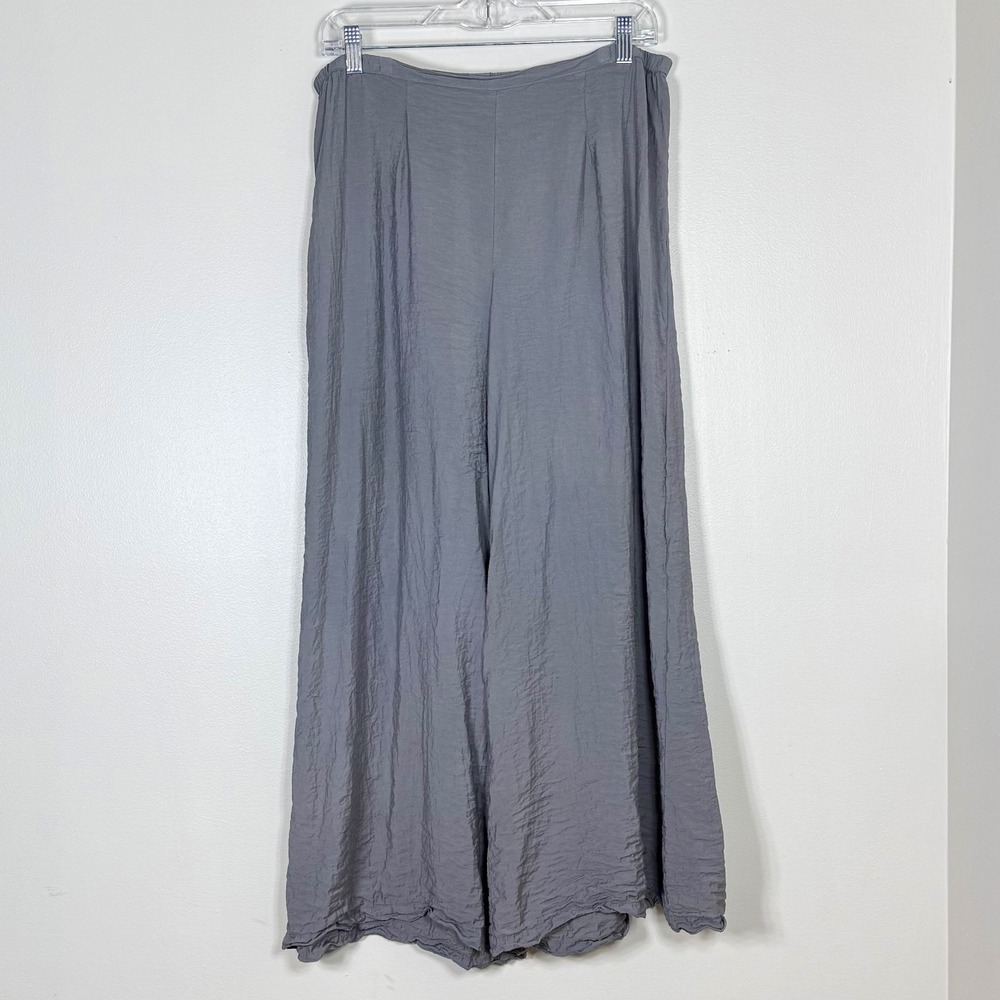 Cut Loose Womens Wide Leg Ankle Pants Size L Gray Pull On Crinkle Lagenlook Boho